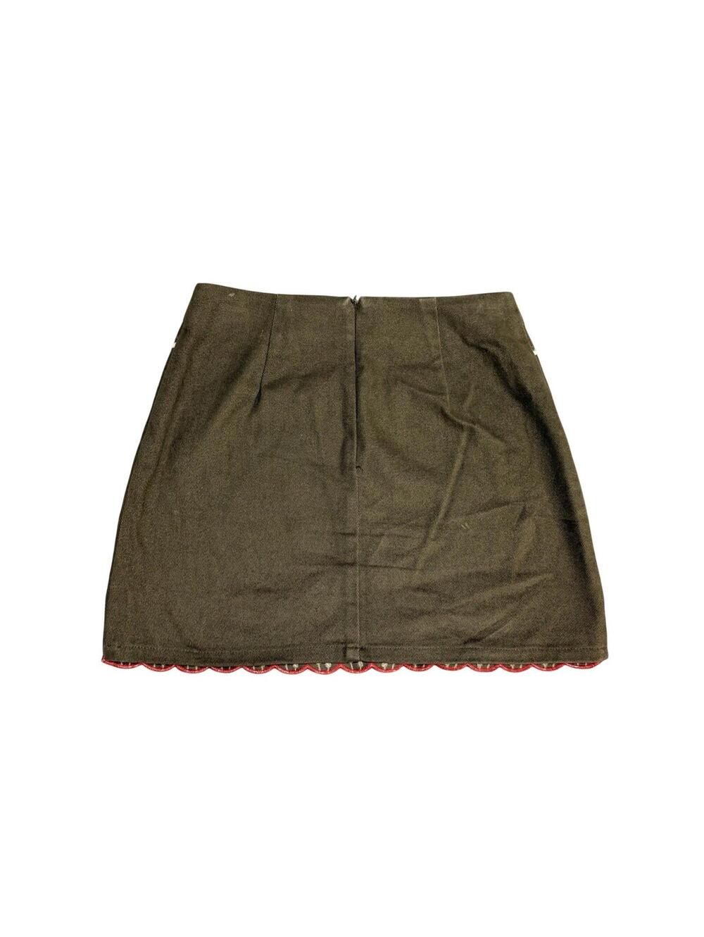 Blue Rain Womens XS Olive Green Embroidered Mini Skirt Boho Floral Folk Women’s - Picture 2 of 3